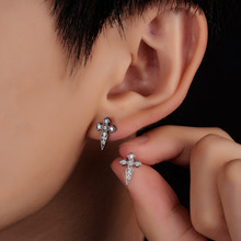 朋克十字架耳钉男锆石耳蜗钉耳骨钉甜酷个性耳饰女高级感百搭饰品