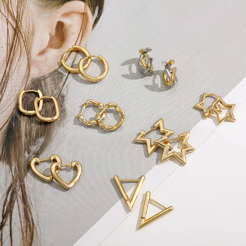 7g Weight Alloy Ear Needle Material Earrings Classification 1 Pair Quantity Casual, Street Occasion Alloy Material Pentagram, Geometric, Heart Shape Pattern All Seasons Season Unisex Gender Polished Finish Plating Design Casual, Commute Style 1 Pair Casual Commute Pentagram Geometric Heart Shape Plating Alloy Earrings 11