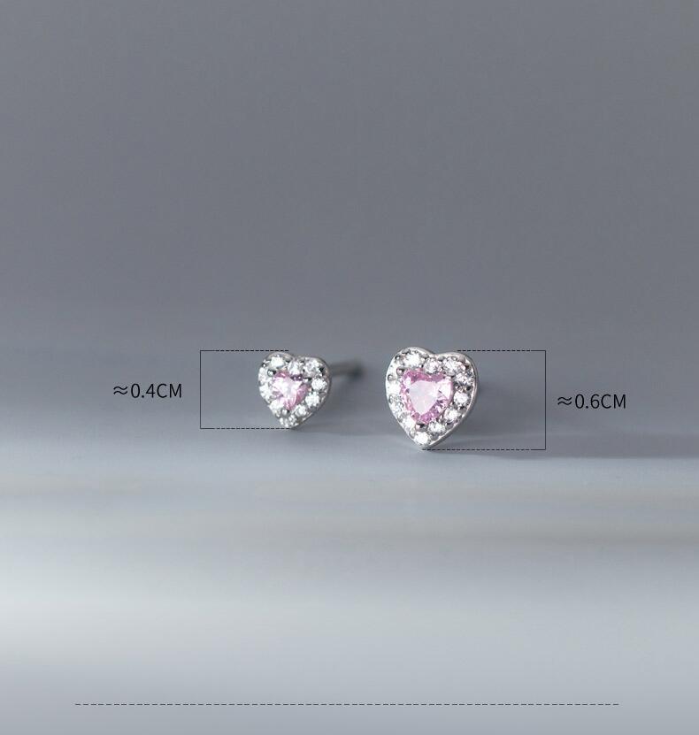 1 Pair Princess Sweet Heart Shape Plating Inlay Sterling Silver Zircon Ear Studs display picture 3