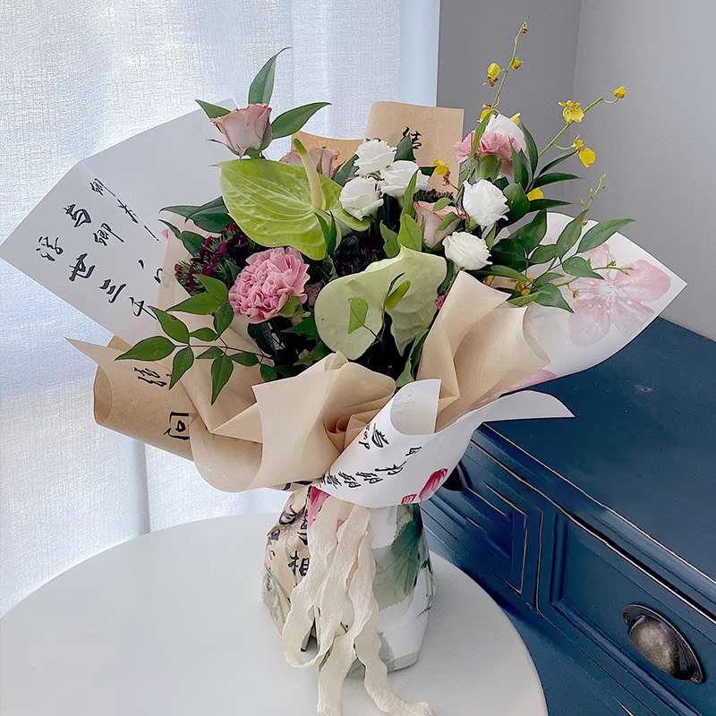 Retro caligrafía red papel de embalaje de flores chino estilo nacional ramo de flores papel de embalaje de flores espesar papel Fenghua papel artístico