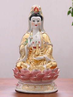 万珠金身坐莲观音菩萨陶瓷佛像南海观世音家居供奉镇宅工艺品摆件