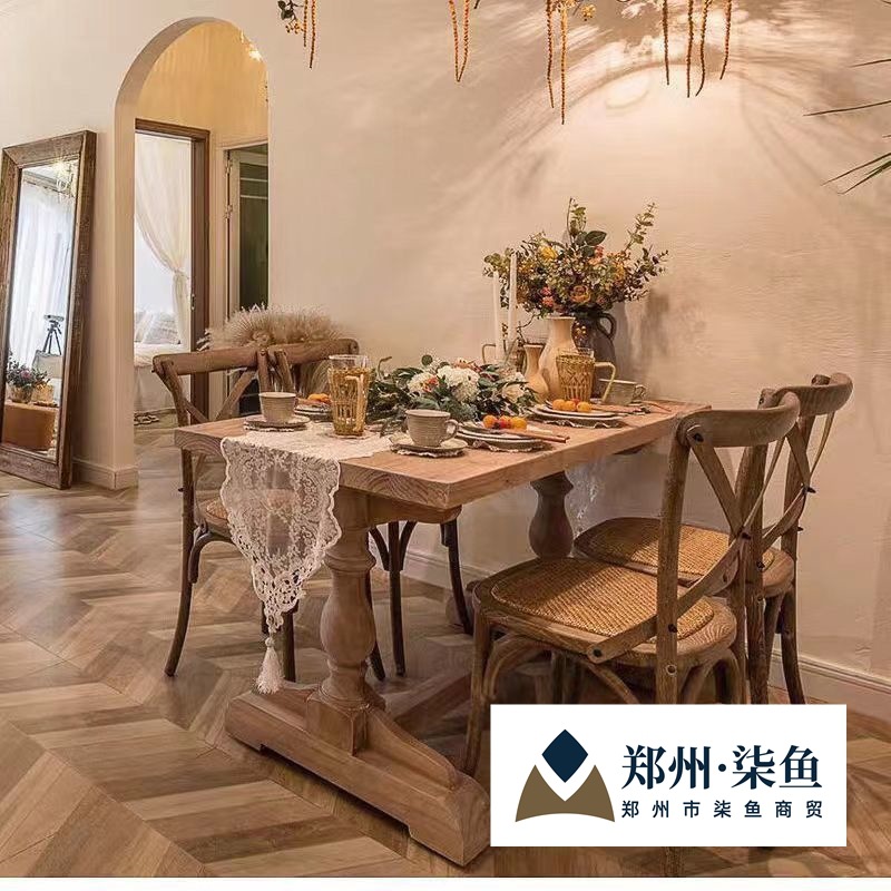 French Country Solid Wood Retro Dining Table Home Dining Table American Table Restaurant Table Roman Column Restaurant B&B Dining Table