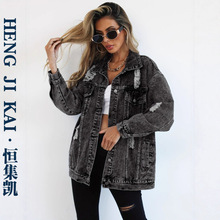 高级感超好看外套女设计感小众工装破洞潮原宿欧美风牛仔夹克秋冬