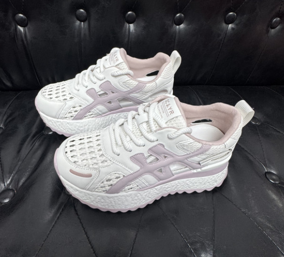 Giày sneaker nữ đế dày tăng chiều cao, phong cách thể thao, chất liệu lưới dệt thoáng khí, mẫu mới hè 2026 — M2858 Màu tím, M2858 màu be, M2858 màu xanh lam