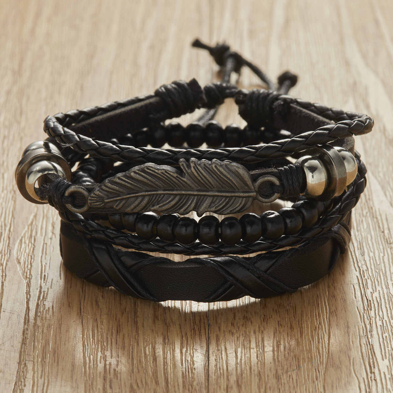 Fashion Cross Heart Shape Pu Leather Knitting Menu0027S Bracelets 1 Set