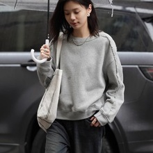 韩版圆领卫衣2025春季新款时尚蕾丝拼接宽松休闲套头长袖上衣女装