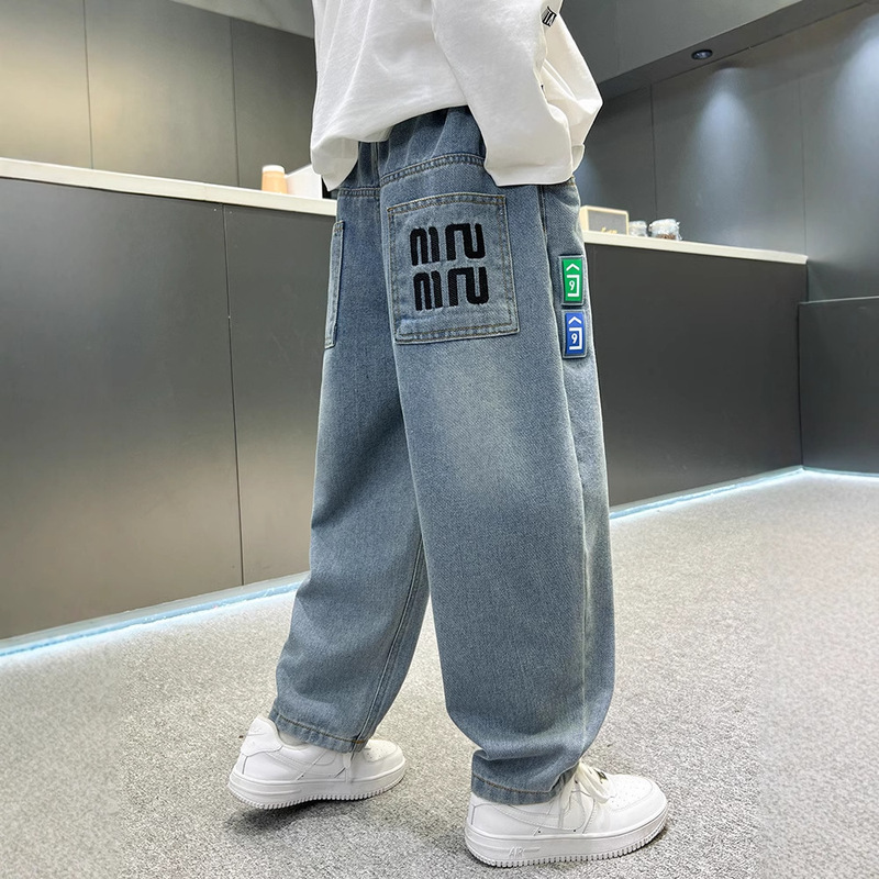 男童直筒牛仔裤2025春秋新款儿童中大童长裤男孩宽松休闲裤子潮牌|undefined