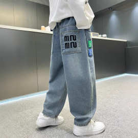 男童牛仔裤春装男孩休闲裤宽松中大童长裤秋季儿童运动时髦裤子潮