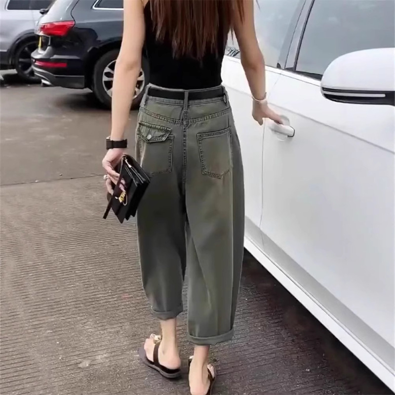 American Street Style Hong Kong Retro Wide-Leg Jeans for Women, Summer Thin Style, Slightly Chubby High-Waisted Slimming Cropped Dad Pants American Street Style Hong Kong Retro Wide-Leg Jeans for Women, Summer Thin Style, Slightly Chubby High-Waisted Slimming Cropped Dad Pants