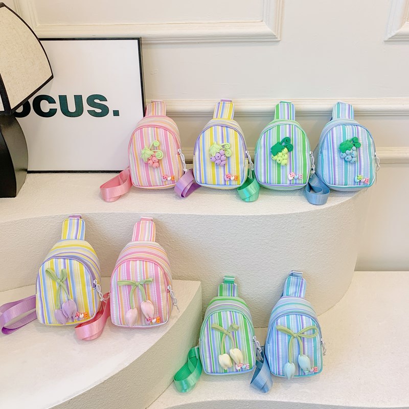 Fresh and Sweet Tulip Children's Chest Bag Car Stitch Cartoon Grape Shoulder Bag Outgoing Portable Girls' Crossbody Bag
