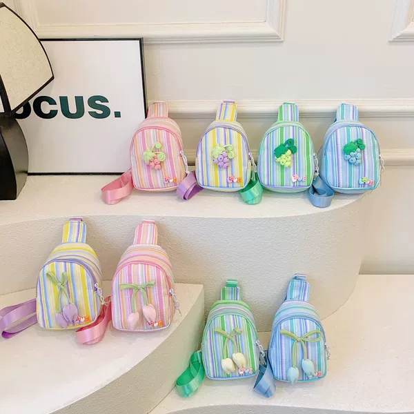Fresh and Sweet Tulip Children's Chest Bag Car Stitch Cartoon Grape Shoulder Bag Outgoing Portable Girls' Crossbody Bag