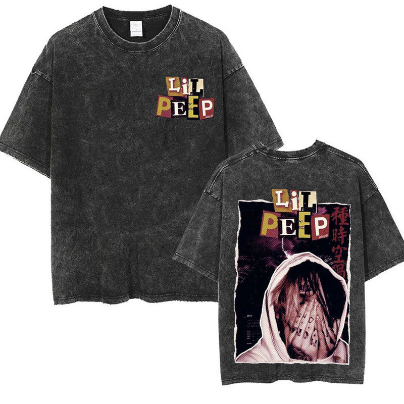 Lil Peep Fashion Print Washed Retro T-Shirt Men's Harajuku Oversized Punk Short-Sleeved T-Shirt High-Quality t
