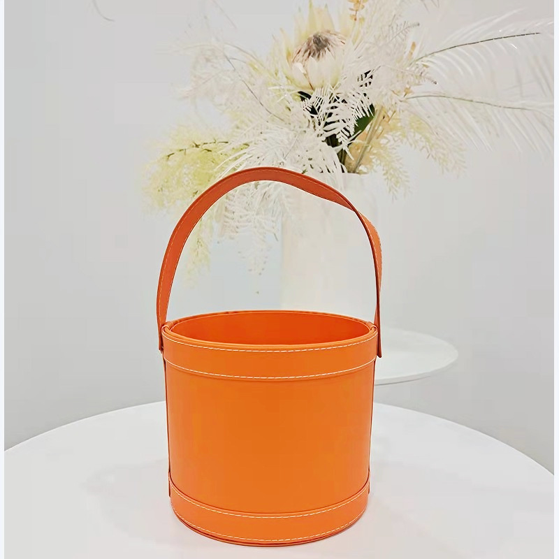 花桶牛油果绿色手提圆形皮质抱抱桶喜糖盒婚宴伴手礼盒礼盒婚庆