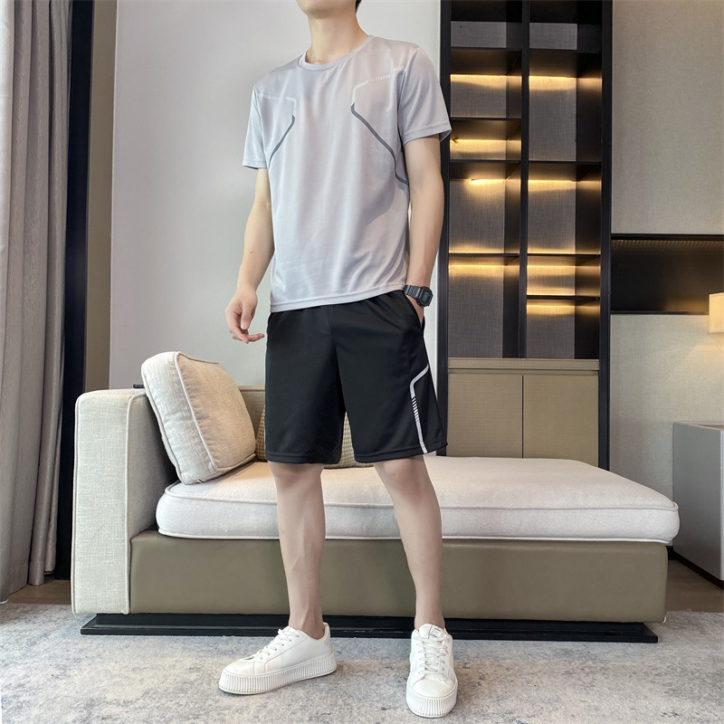 Largo traje de verano para hombres correr camiseta de hielo rápido seco ropa de mangas cortas pantalones cortos entrenamiento de baloncesto