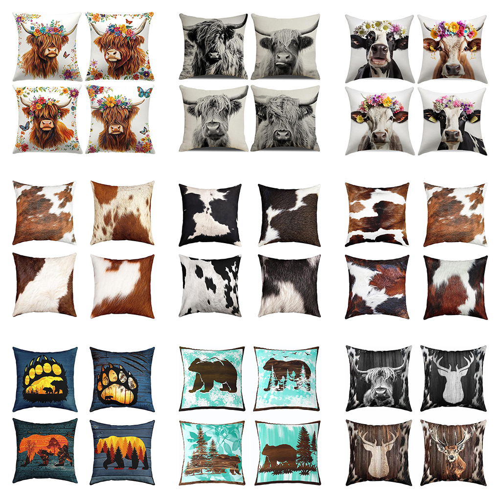 Transfronterizo amazónico Xiyin yak highland ganado animal sofá sala de estar respaldo decoración almohada abraza almohada cubierta de cojín