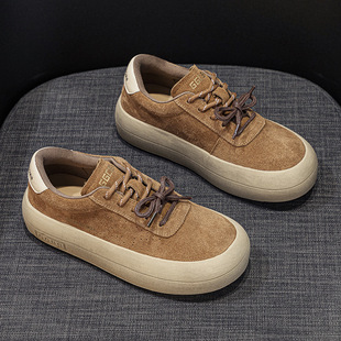 Genuine Leather fleece-lined Bread Dirty Shoes Women's Thick Sole 2024 New Winter Soft Sole Star Big Head Casual White Shoes