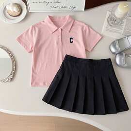 女童夏季套装2026新款学生春游衣服洋气多巴胺中大童夏装短袖短裙