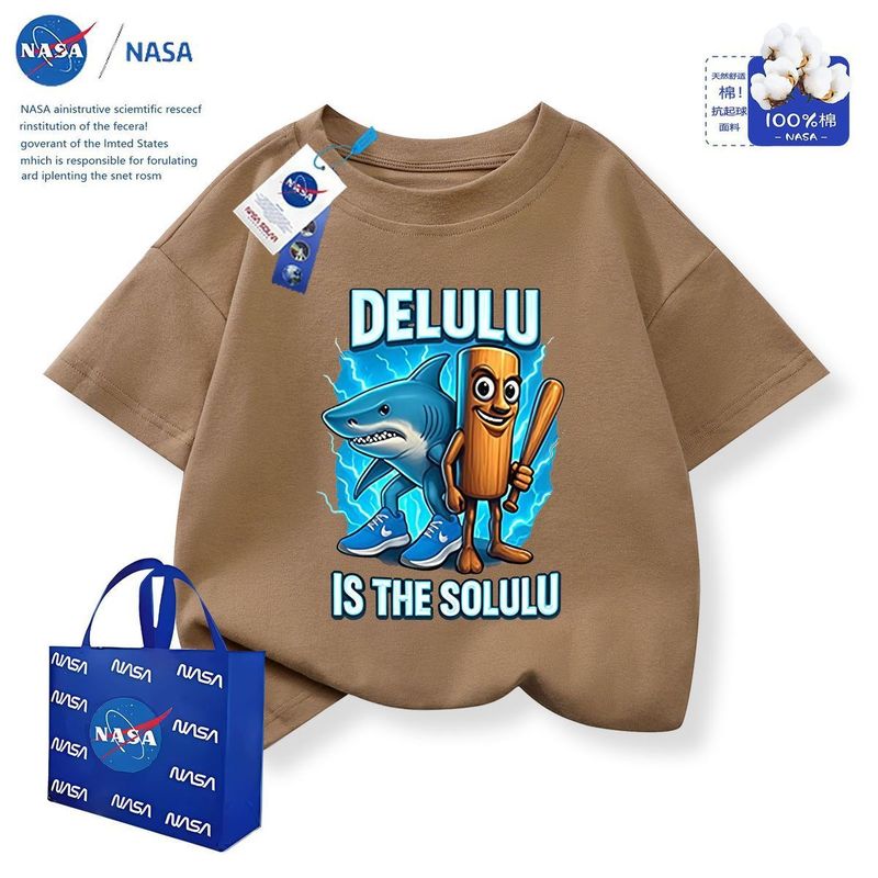 NASA 抽象木根兄弟とサメ外国山海経男の子純綿中大型子供用半袖トップス服|undefined