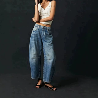 跨境欧美复古水洗牛仔裤女2026夏季新款美式直筒潮流休闲阔腿长裤