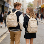 26年灯芯绒跨境青少年大容量收纳减负休闲背包 学生格子双肩书包