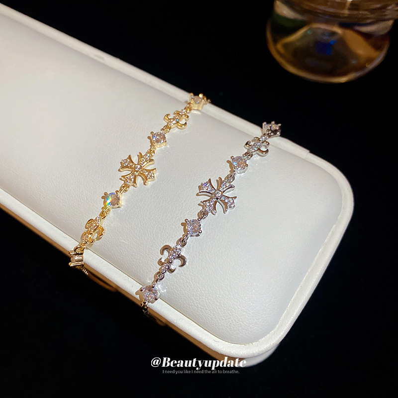 Pulsera ajustable con cruz de iris de circón, pulsera de todo fósforo exquisita de nicho, joyería de alta calidad de lujo ligero al por mayor