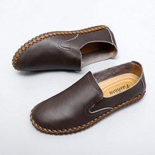 2025夏季新款跨境爆款大码男鞋真皮缝线休闲鞋男士头层牛皮套脚皮