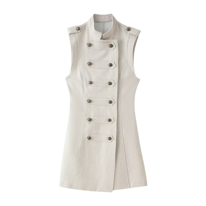 Pb&Za Summer New Product Sleeveless Stand-Up Collar Fashionable Waist-Cinching Versatile Rope Knot Short Dress for Women 2930727