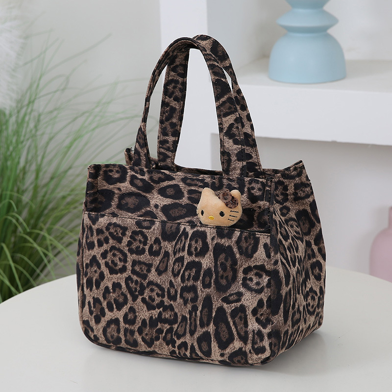 Fashion Leopard Print Lunch Bag Large Capacity Storage Bag Mummy Bag Canvas Bag Lunch Box Bag 2024 Cute Handbag
