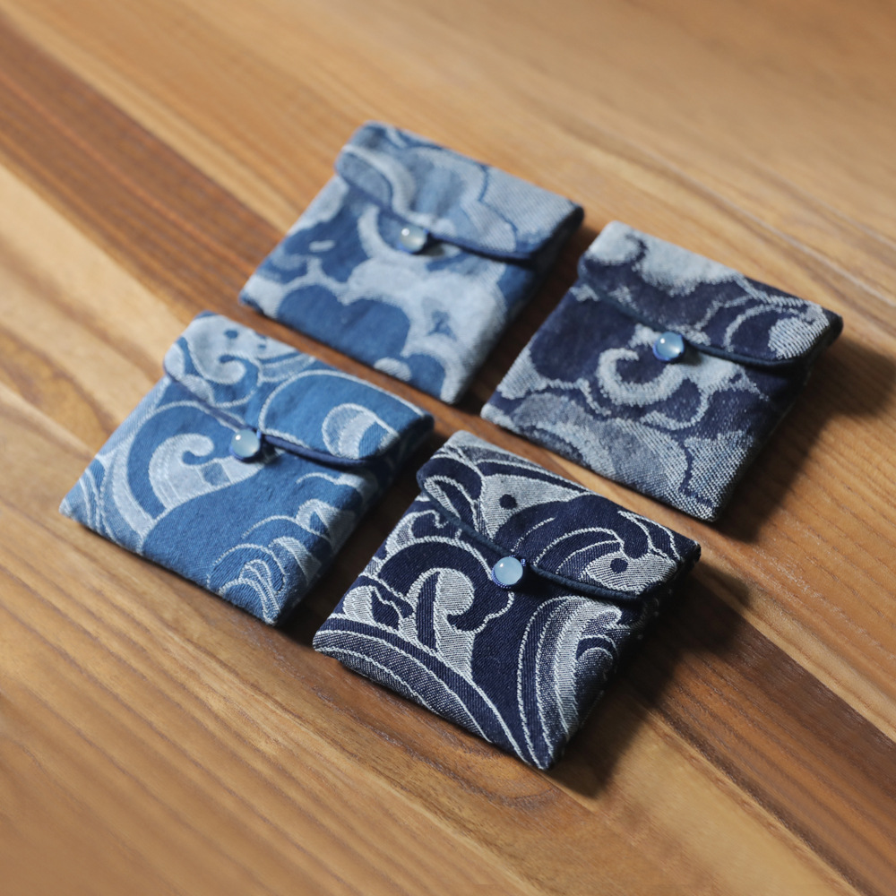 Elegant Zen Walnut Buddhist Rosary Beads Storage Bag, Thick Denim Fabric Bracelet Case, Bodhi Fabric Pouch, Jewelry Cup Teacup Novelty Handcraft Bag