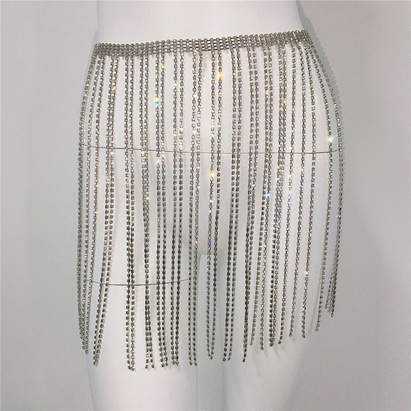 Venta caliente transfronteriza Amazon borla rhinestone cadena del cuerpo cadena del pecho cadena de la cintura Fiesta Festival de Música rhinestone cadena del cuerpo