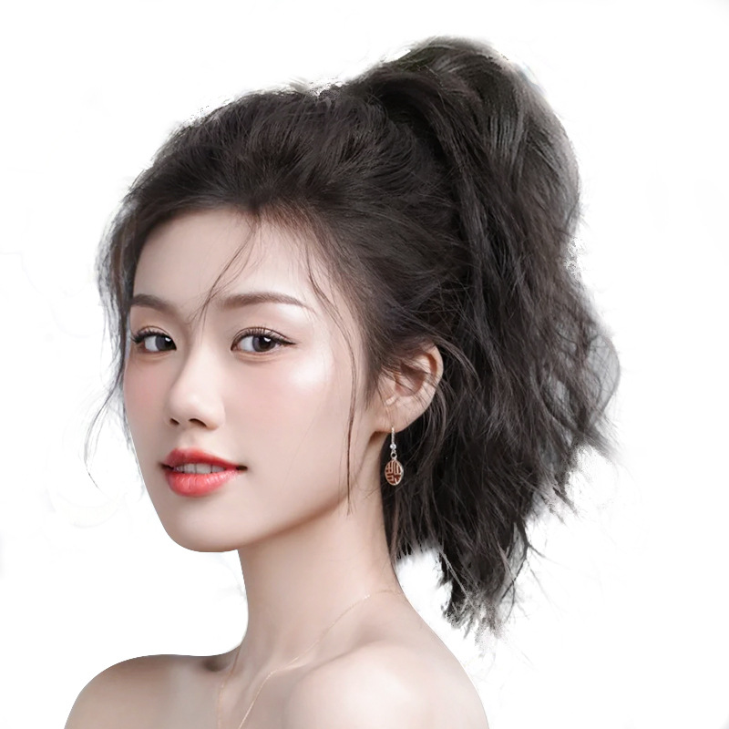 Connie レディース ポニーテールウィッグ ヘアクリップ付き 自然な外観 韓国スタイル フラワーカール ハイポニーテール フェイクヘア 編み込みスタイル