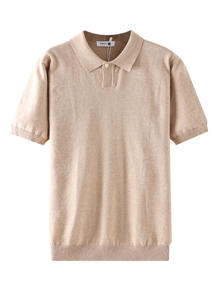 Europa y Estados Unidos transfronterizos minimalistas de color sólido polo de punto hombre de verano con solapa de negocios casual versátil camiseta de base