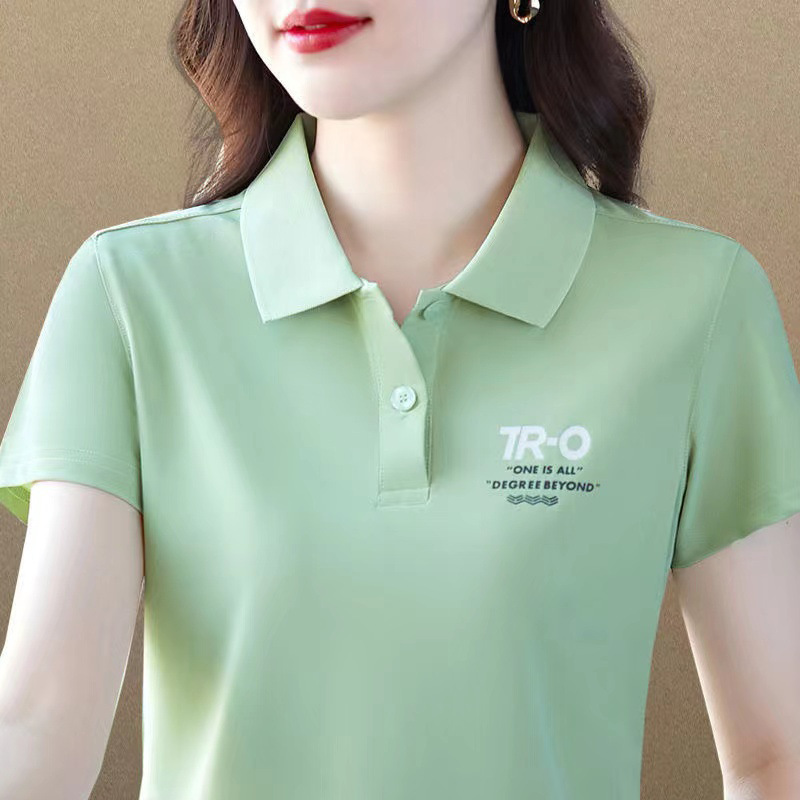 棉有领上衣女装短袖夏季新款广场舞蹈休闲宽松遮肉运动恤衫潮|undefined