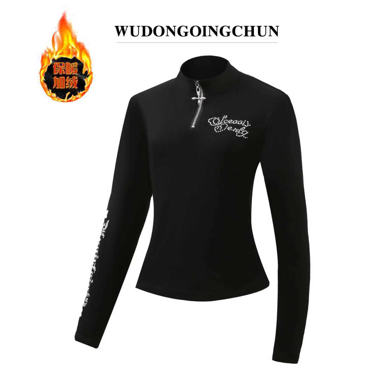 Women's Slim-Fit Collared Top with Stylish Half-Zip Print Long-Sleeve Design, Popular Online, 251123 Rhinestone Version