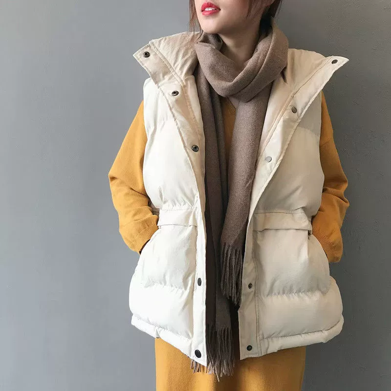 Жилет с пухом, короткие демисезонные тёплые джинсы для студентов, oversize, корейский стиль