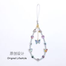 原创韩系ins爱心蝴蝶水晶珠珠手机链手机挂绳ccd相机链条包包挂链