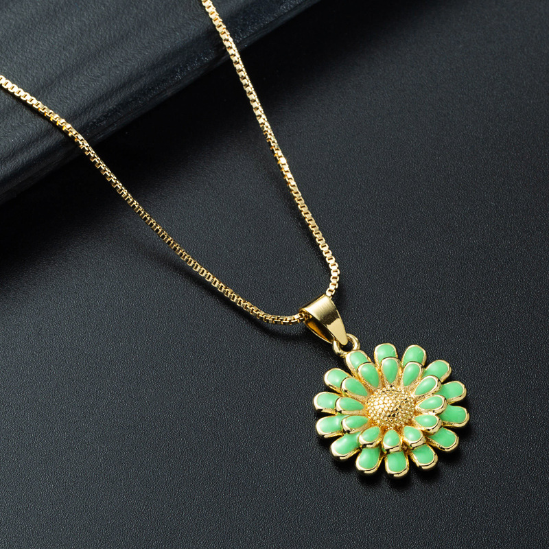 Nihaojewelry wholesale jewelry simple sunflower pendant copperplated 18K gold dripping oil necklacepicture5