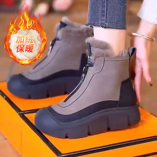 Thick bottom front zipper burr snow boots women 2024 winter new fashion comfortable casual warm cotton boots wholesale