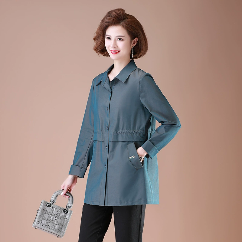 Модная ветровка для мам среднего возраста, весна-осень, Женская ветровка с отворотом, женская одежда среднего возраста, ветровка для мам, тонкое повседневное пальто женское