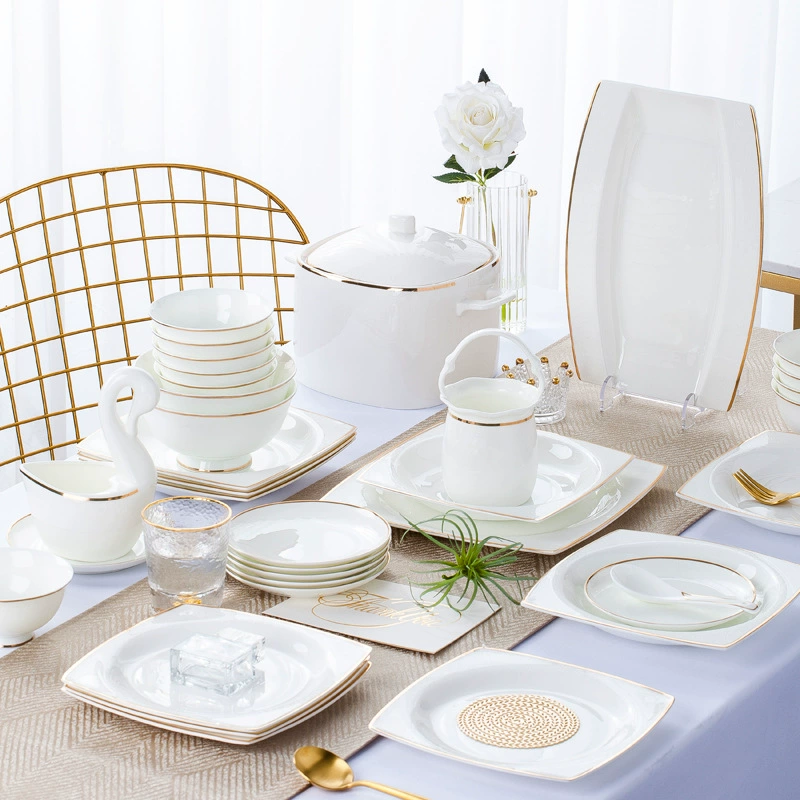 Набор керамики для пищи, сервировка на столе, европейский стиль, простой и элегантный дизайн