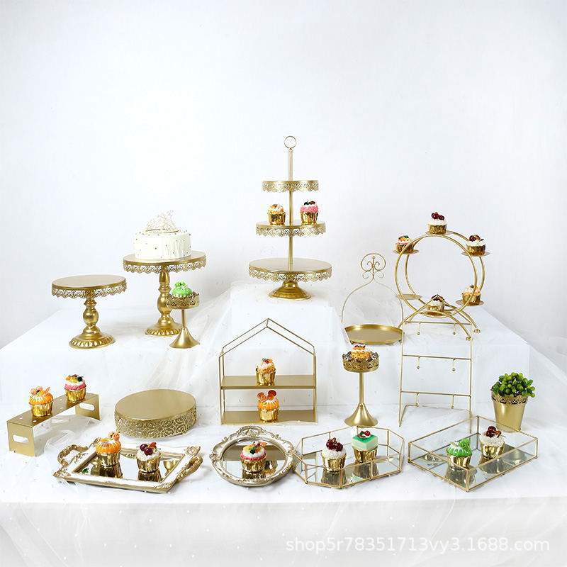 Estante de pastel creativo europeo de postre de metal de decoración estante de exhibición de hotel buffet comida fría mesa de té image 24