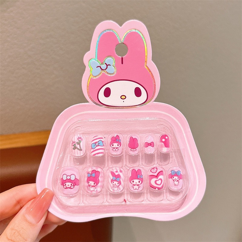 Uñas postizas removibles para niñas, en caja, con diseños de dibujos animados, pegatinas de uñas exquisitas, piezas de uñas.