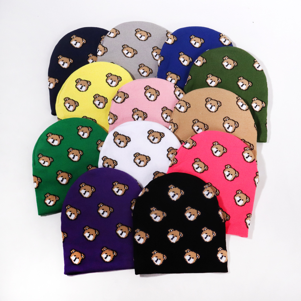 Sweet and cute bear pattern knitted hat men and women outdoor riding warm_voghion.com