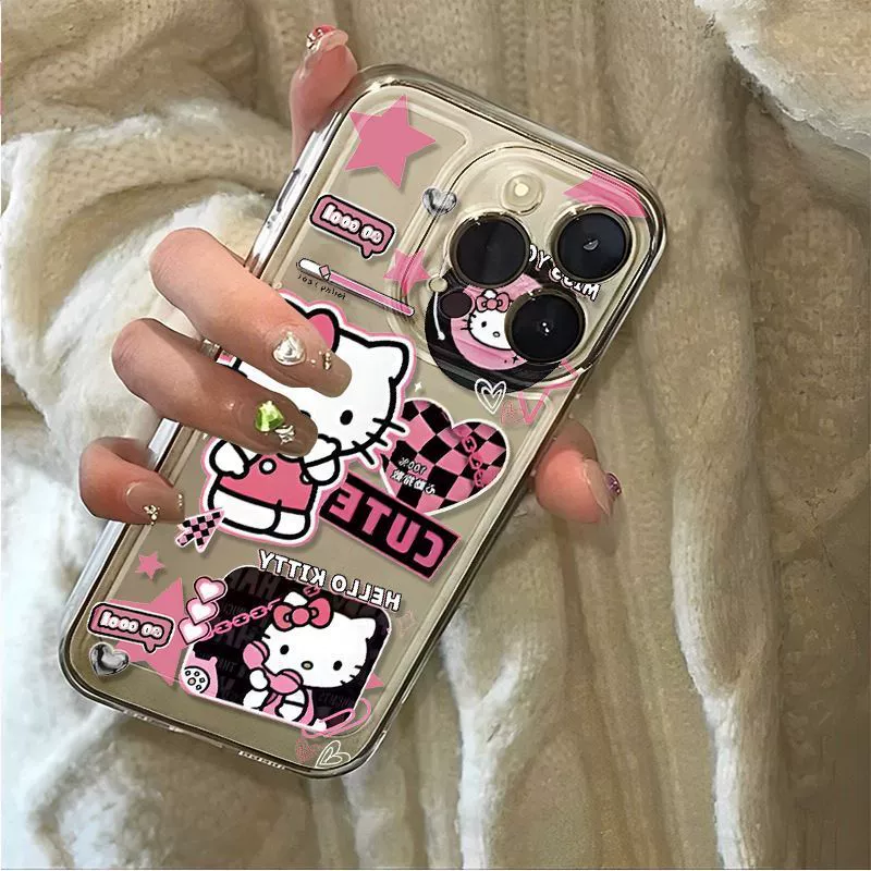 Чехол для телефона Hello Kitty, совместим с iPhone 7–16 Pro Max, прозрачный ТПУ, милый космический дизайн