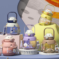 Ins plastic straw child water cup for children, large capacity portable backpack trendy big belly cup outdoor sports water bottle