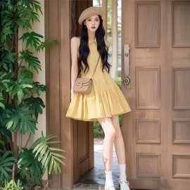 法式高级感气质黄色无袖衬衫连衣裙女2025夏季新款千金风漂亮短裙