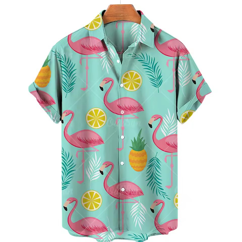 2024 venta caliente piscina patito amarillo dibujos animados animal estampado 3D hombre vacaciones hawaiano camisa de manga corta con botones