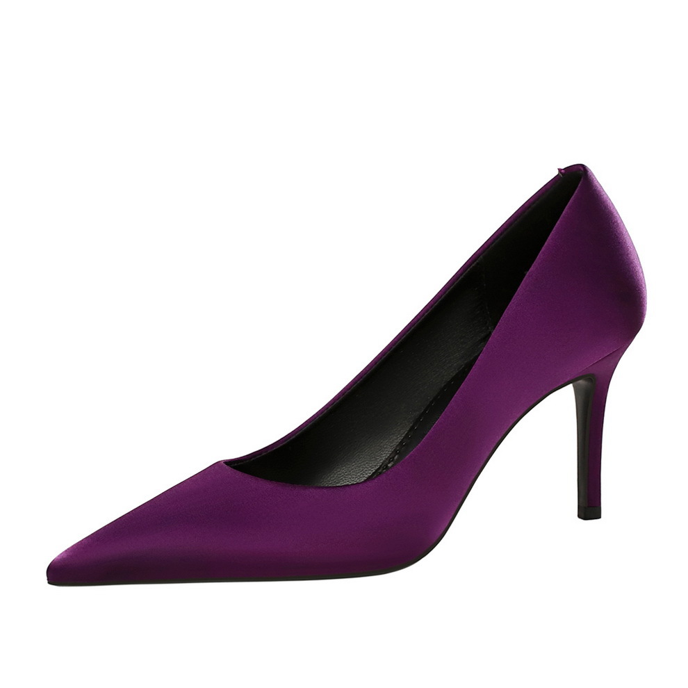 8358-A Stiletto High Heels Women Shallow Mouth Satin Versatile OL Simple Professional Work Shoes Elegant Pointed Toe_vogvips.com