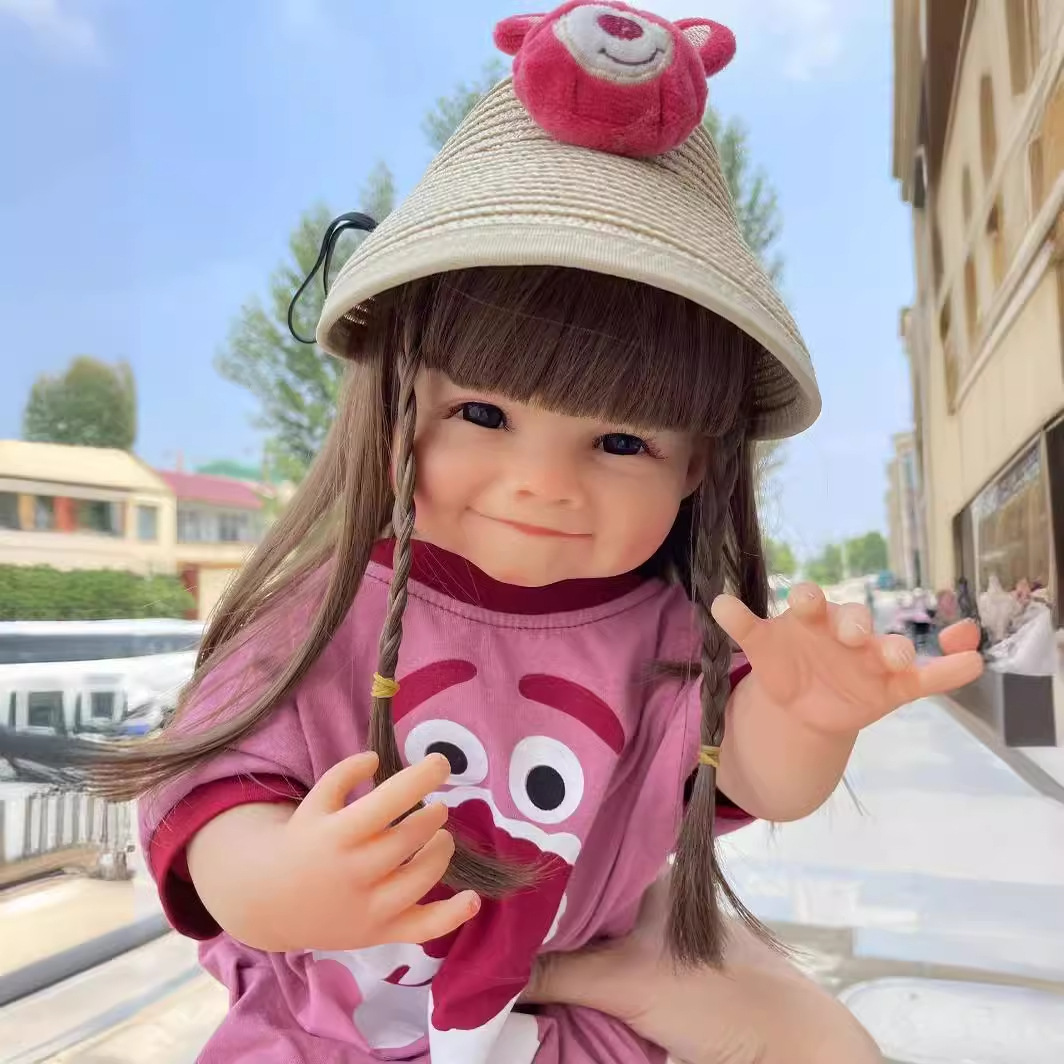 NPK 55cm pegamento completo simulación muñeca hoyuelo sonrisa bebé entrega de una sola pieza image 3