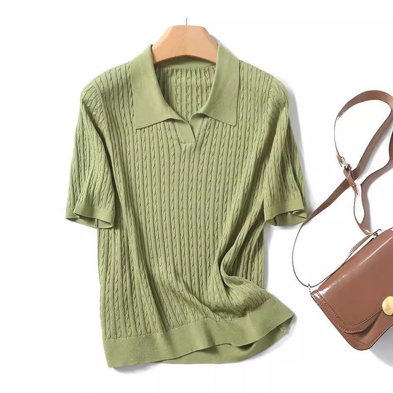 Intellectual Polo Collar Short-Sleeved T-Shirt for Women Acetate Cable Work Clothing 25 Summer Tencel Knitwear for Women Tn2302